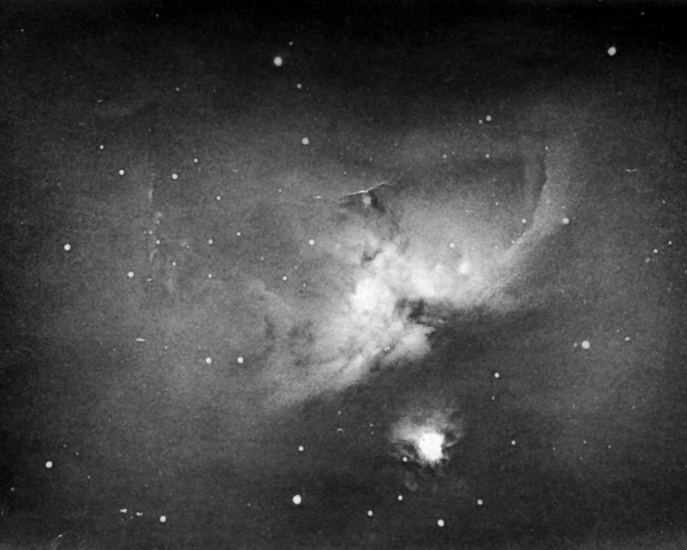 An 1883 photograph of the Orion Nebula, the first to show that a long exposure could record stars and nebulae invisible to the human eye.