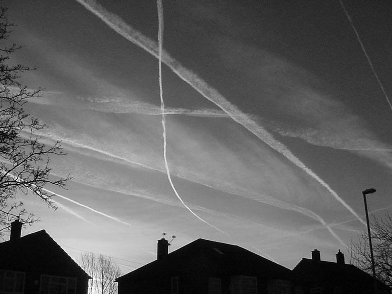 Contrails above Manchester Airport